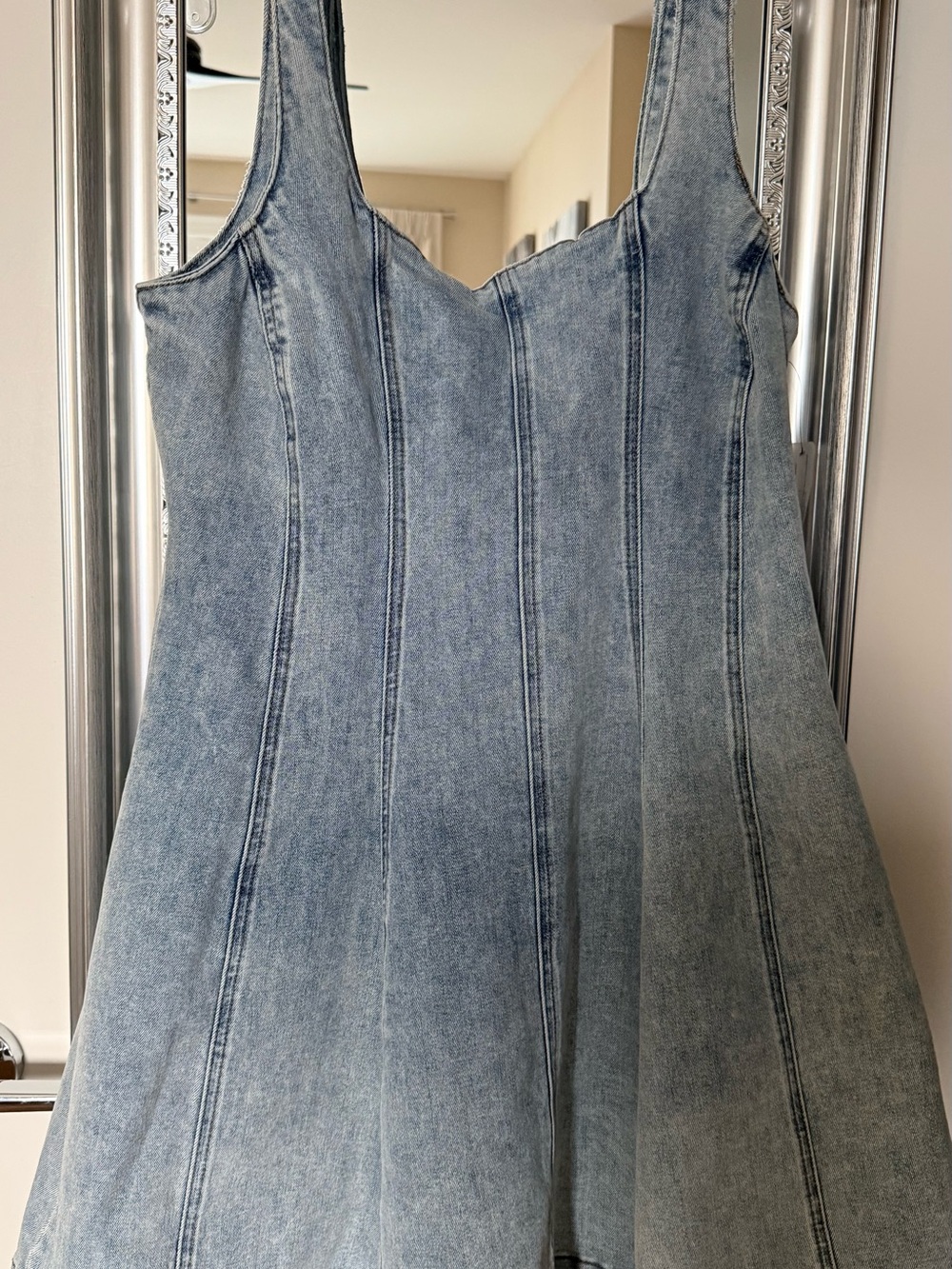 Faded Light Blue Denim Mini Dress – Sleeveless A-Line